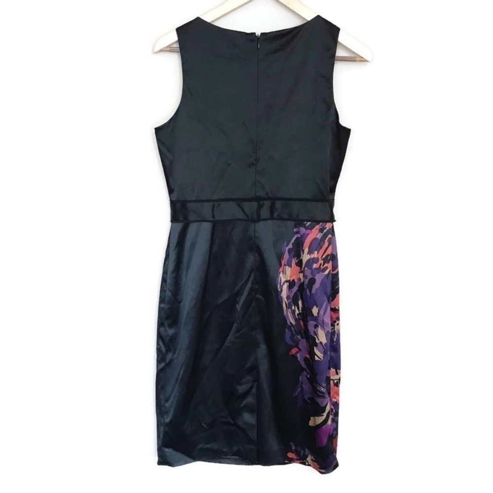 T Tahari Purple Red Black Floral Sheath Shift Bodycon Satiny Dress 10 - Picture 2 of 9